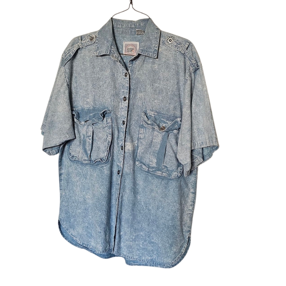 Andrew Sport Denim Style Front Button Blouse, Med